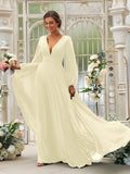 A-Line/Princess Chiffon Ruffles V-neck Long Sleeves Sweep/Brush Train Bridesmaid Dresses TPP0004894