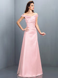 Sheath/Column Off-the-Shoulder Sleeveless Long Satin Bridesmaid Dresses TPP0005332