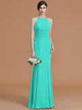 Trumpet/Mermaid Halter Sleeveless Floor-Length Ruched Chiffon Bridesmaid Dresses TPP0005544