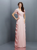 A-Line/Princess Sweetheart Pleats Short Sleeves Long Chiffon Bridesmaid Dresses TPP0005228