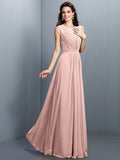 A-Line/Princess High Neck Pleats Sleeveless Long Chiffon Bridesmaid Dresses TPP0005354