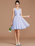 A-Line/Princess V-neck Sleeveless Sash/Ribbon/Belt Short/Mini Chiffon Bridesmaid Dresses TPP0005048