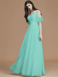 A-Line/Princess Spaghetti Straps Sleeveless Floor-Length Ruffles Chiffon Bridesmaid Dresses TPP0005400