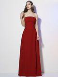 A-Line/Princess Strapless Sleeveless Pleats Long Chiffon Bridesmaid Dresses TPP0005257