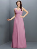 A-Line/Princess V-neck Pleats Sleeveless Long Chiffon Bridesmaid Dresses TPP0005331