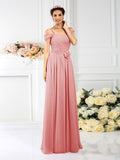 A-Line/Princess Spaghetti Straps Pleats Sleeveless Long Chiffon Bridesmaid Dresses TPP0005293