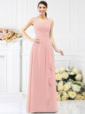 Sheath/Column V-neck Beading Sleeveless Long Chiffon Bridesmaid Dresses TPP0005417