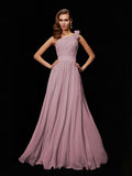 A-Line/Princess One-Shoulder Sleeveless Hand-Made Flower Long Chiffon Bridesmaid Dresses TPP0005084