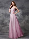 A-line/Princess Sweetheart Sleeveless Ruched Long Chiffon Bridesmaid Dresses TPP0005267