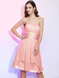 A-Line/Princess Strapless Sleeveless Pleats Short Chiffon Bridesmaid Dresses TPP0005273