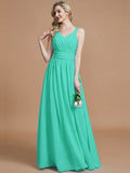 A-Line/Princess V-neck Chiffon Floor-Length Sleeveless Bridesmaid Dresses TPP0005020