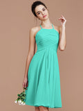 A-Line/Princess Halter Sleeveless Ruched Short/Mini Chiffon Bridesmaid Dresses TPP0005152