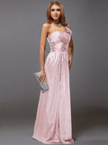 Sheath/Column One-Shoulder Sleeveless Ruffles Long Satin Bridesmaid Dresses TPP0005611