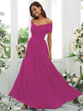 A-Line/Princess Chiffon Ruched Off-the-Shoulder Sleeveless Floor-Length Bridesmaid Dresses TPP0004920