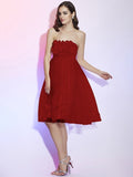 A-Line/Princess Strapless Sleeveless Hand-Made Flower Short Net Bridesmaid Dresses TPP0005221