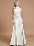 A-Line/Princess Scoop Chiffon Sleeveless Floor-Length Bridesmaid Dresses TPP0005455