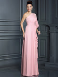 Sheath/Column One-Shoulder 3/4 Sleeves Long Chiffon Bridesmaid Dresses TPP0005047