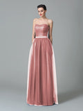 A-Line/Princess Sweetheart Ruffles Sleeveless Long Net Bridesmaid Dresses TPP0005472