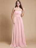 A-Line/Princess Halter Sleeveless Long Ruffles Chiffon Bridesmaid Dresses TPP0005483