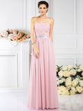 A-Line/Princess Strapless Pleats Sleeveless Long Chiffon Bridesmaid Dresses TPP0005716