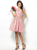 A-Line/Princess Bateau Pleats Sleeveless Short Taffeta Bridesmaid Dresses TPP0005452