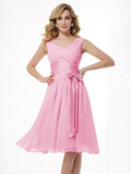 A-Line/Princess Straps Sleeveless Pleats Short Chiffon Bridesmaid Dresses TPP0005096