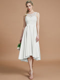 A-Line/Princess Bateau Sleeveless Ruffles Asymmetrical Silk like Satin Bridesmaid Dresses TPP0005019