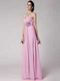 Sheath/Column Sweetheart Sleeveless Pleats Hand-Made Flower Long Chiffon Bridesmaid Dresses TPP0005798