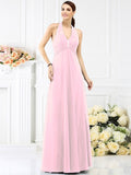 A-Line/Princess Halter Beading Sleeveless Long Chiffon Bridesmaid Dresses TPP0005808