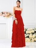 A-Line/Princess Strapless Pleats Sleeveless Long Chiffon Bridesmaid Dresses TPP0005396