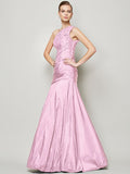 A-Line/Princess One-Shoulder Sleeveless Pleats Long Taffeta Bridesmaid Dresses TPP0005085