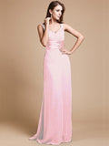 Sheath/Column V-neck Sleeveless Ruffles Long Chiffon Bridesmaid Dresses TPP0005526