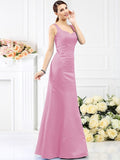 Sheath/Column Straps Sleeveless Long Satin Bridesmaid Dresses TPP0005554