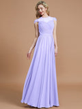 A-Line/Princess Scoop Short Sleeves Chiffon Floor-Length Bridesmaid Dresses TPP0005597