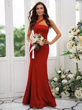 Sheath/Column Stretch Crepe Ruffles One-Shoulder Sleeveless Floor-Length Bridesmaid Dresses TPP0004901