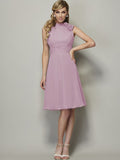 A-Line/Princess High Neck Sleeveless Pleats Short Chiffon Bridesmaid Dresses TPP0005172