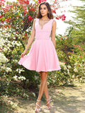 A-Line/Princess V-neck Beading Sleeveless Short Chiffon Bridesmaid Dresses TPP0005482