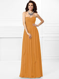 A-Line/Princess Sweetheart Pleats Ruffles Sleeveless Long Chiffon Bridesmaid Dresses TPP0003265