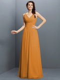 A-Line/Princess V-neck Pleats Sleeveless Long Chiffon Bridesmaid Dresses TPP0005331