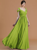 A-Line/Princess Off-the-Shoulder Sleeveless Floor-Length Ruched Chiffon Bridesmaid Dresses TPP0005358