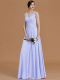 A-Line/Princess V-neck Sleeveless Floor-Length Beading Chiffon Bridesmaid Dresses TPP0005456