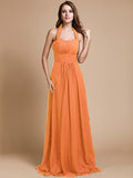 A-Line/Princess Halter Sleeveless Long Ruffles Chiffon Bridesmaid Dresses TPP0005483