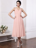 Sheath/Column V-neck Sleeveless Beading Applique Short Chiffon Bridesmaid Dresses TPP0005535