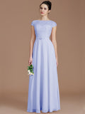 A-Line/Princess Bateau Sleeveless Lace Floor-Length Chiffon Bridesmaid Dresses TPP0005198