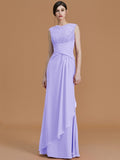 Sheath/Column Jewel Sleeveless Floor-Length Lace Chiffon Bridesmaid Dresses TPP0005461