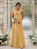 A-Line/Princess Chiffon Ruffles V-neck Sleeveless Sweep/Brush Train Bridesmaid Dresses TPP0004927