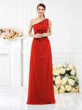 Sheath/Column One-Shoulder Sleeveless Long Satin Bridesmaid Dresses TPP0005457