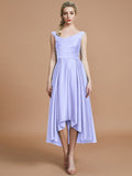 A-Line/Princess V-neck Satin Asymmetrical Sleeveless Bridesmaid Dresses TPP0005395