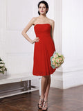 Sheath/Column Strapless Sleeveless Pleats Short Chiffon Bridesmaid Dresses TPP0005722