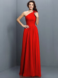 A-Line/Princess One-Shoulder Pleats Sleeveless Long Chiffon Bridesmaid Dresses TPP0005017